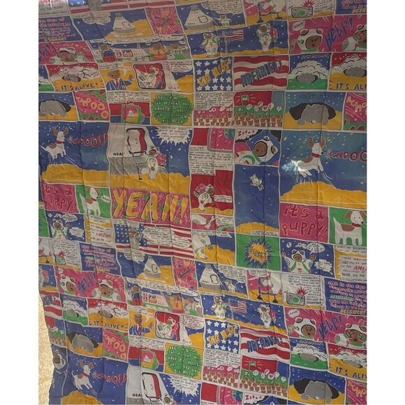Astro Bears kids comforter Vtg Little Bear Astronauts Space Puppy USA Flags Twin - Picture 16 of 16